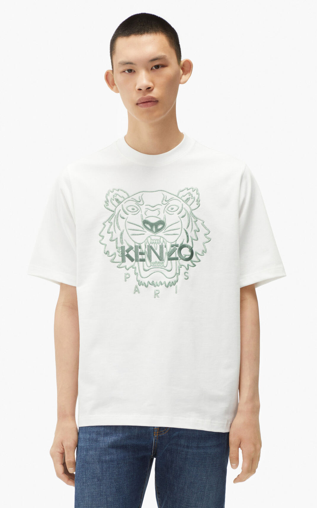Kenzo Loose fitting Tiger T Shirt White For Mens 6945QOUYS